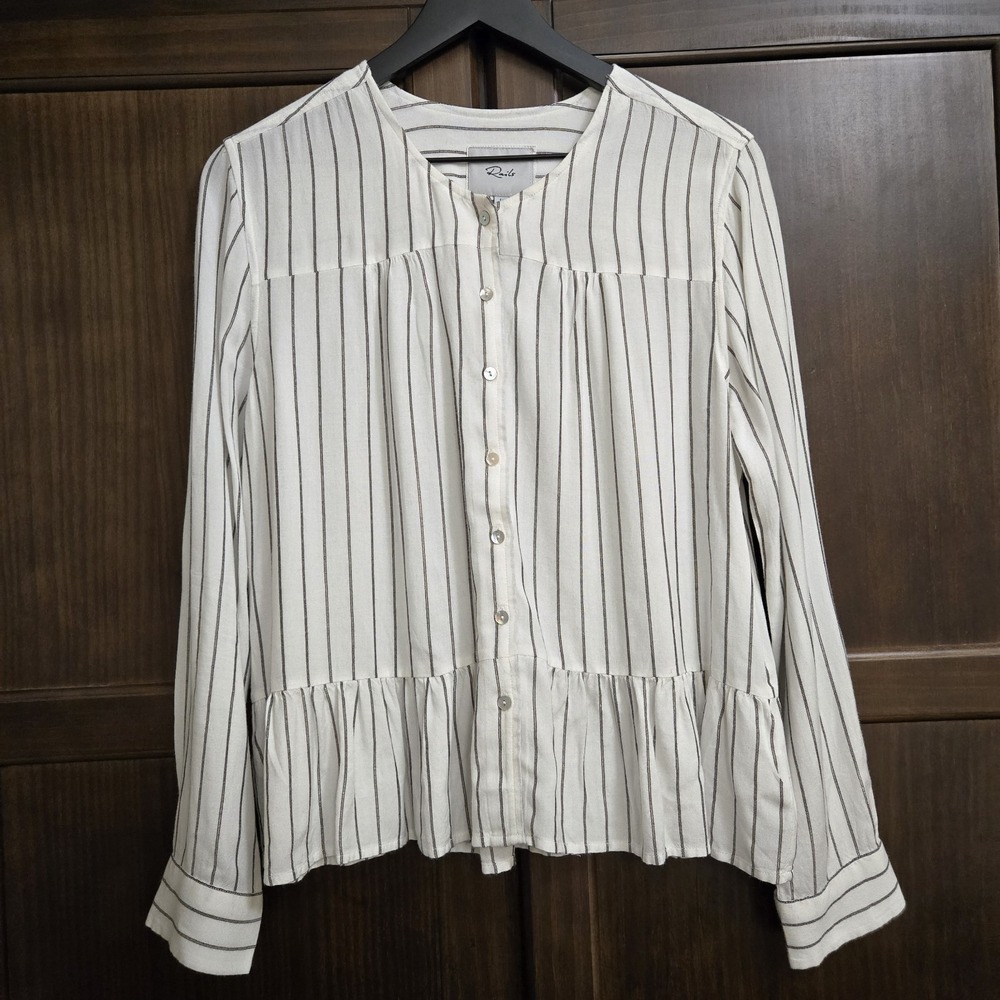 Rails Ruby San Marino Stripe Peplum Button Down Shirt White Black Metallic Large - Picture 2 of 12